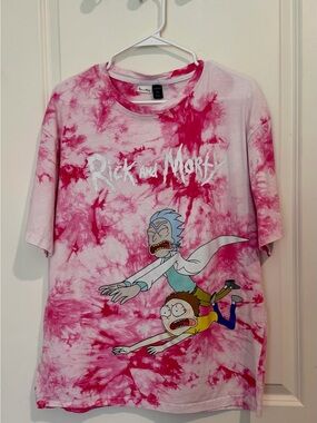 ROMWE Pink Tie-Dye Rick and Morty Graphic Tee Shirt size XL